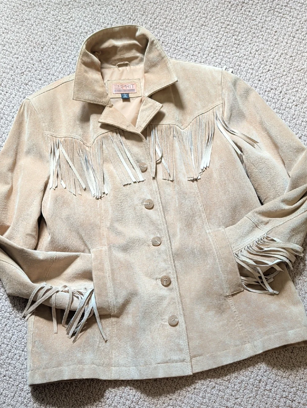 Vintage Tan Leather Suede Fringe Western Jacket L - Picture 16 of 16